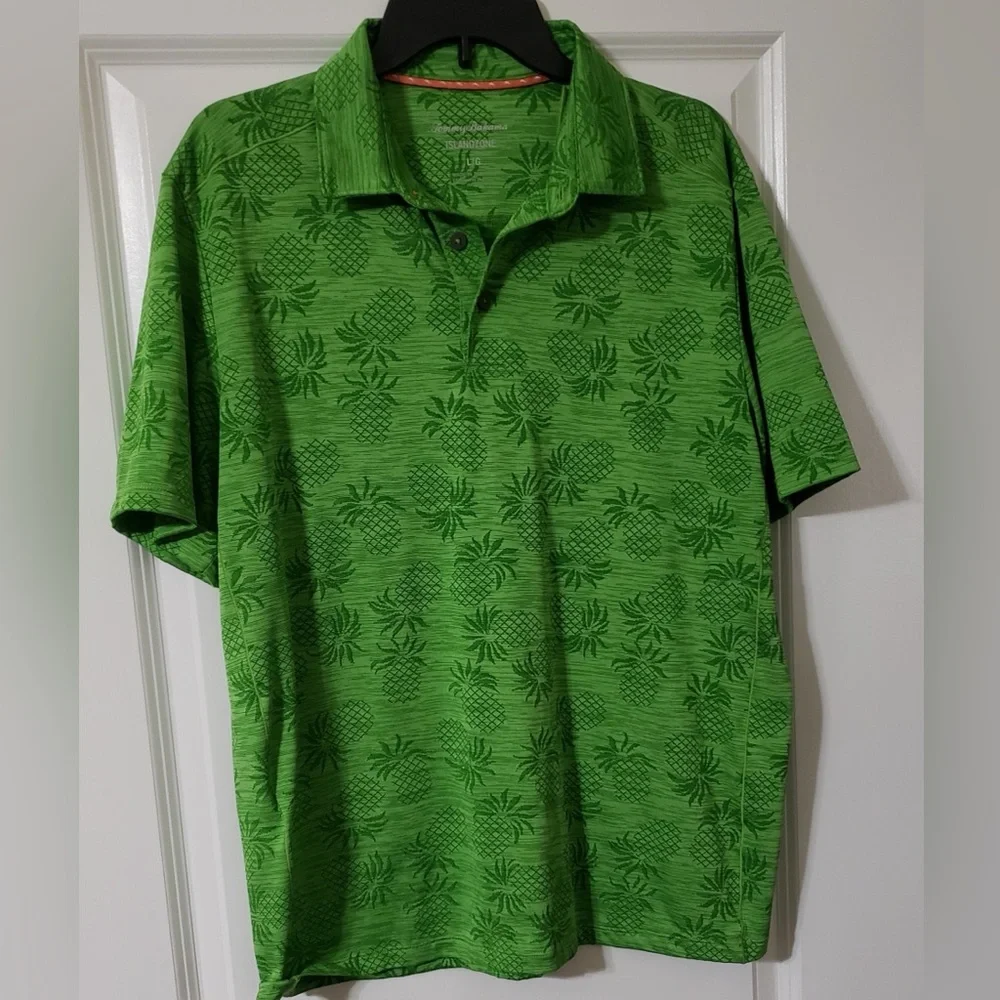 Tommy Bahama Island Zone Palm Coast Pineapple Short Sleeve Polo Size L ~ Green - Picture 3 of 7